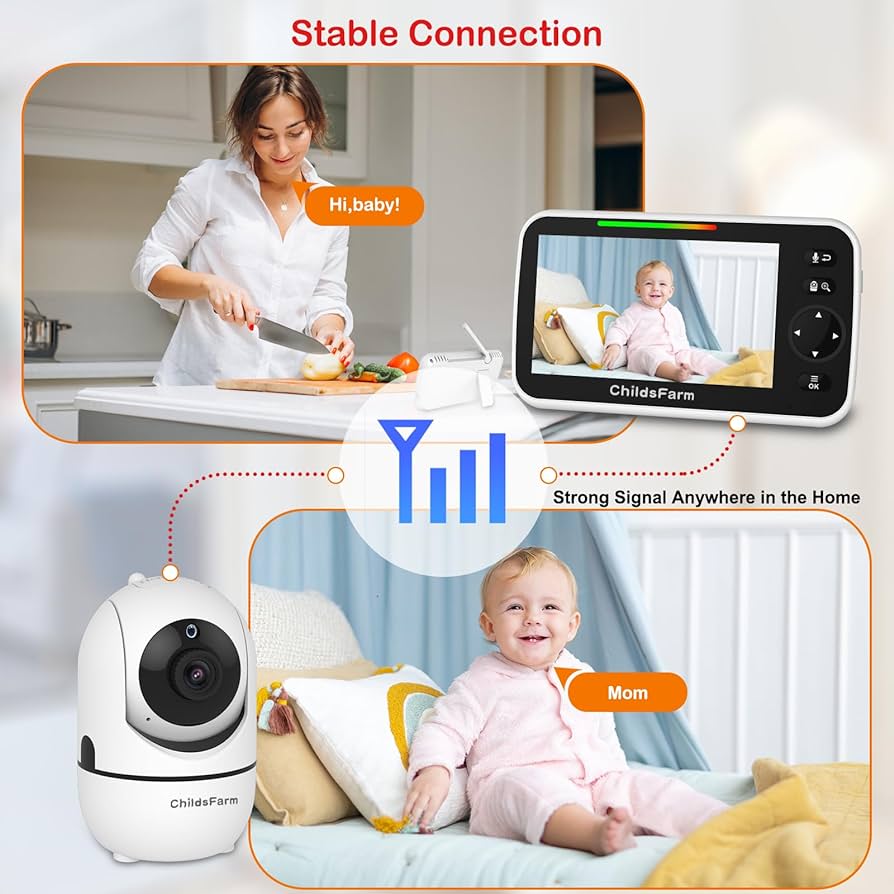 ChildsFarm Baby Monitor with Camera and Audio, 5 Inch Remote Pan-Tilt-Zoom Video Baby Monitor, No WiFi, Night Vision, 2-Way Talk, Temperature, 1000ft, 3500mAH, Gift Ideas